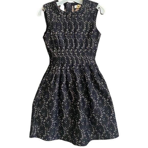 Anthropologie Meadow Rue Black Lace Overlay Nude Fit & Flare Dress Size Medium - Picture 2 of 9